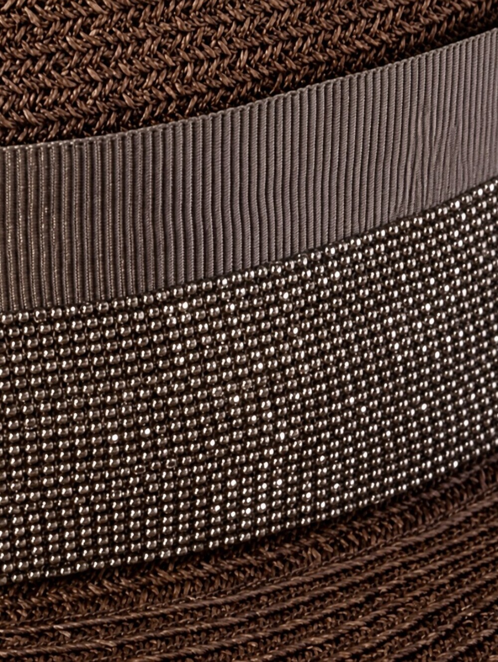 Brunello Cucinelli Metallic Trim Wide Brim Straw Sun Hat NWT Brown 21" - Picture 3 of 4